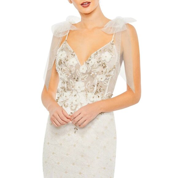 Mac Duggal 50666 Embellished Sleeveless Bow Detail Mermaid Gown Sz 16 NWT White - Picture 4 of 6